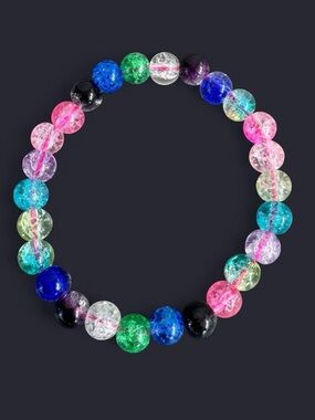 Rainbow Crackle Glass Bead Bracelet